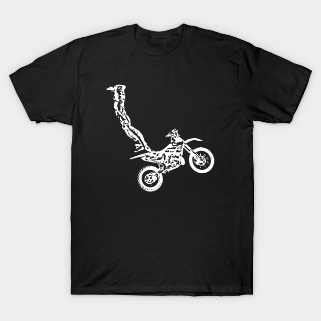 Motocross Jump Freestyle White Sketch Art T-Shirt by DemangDesign